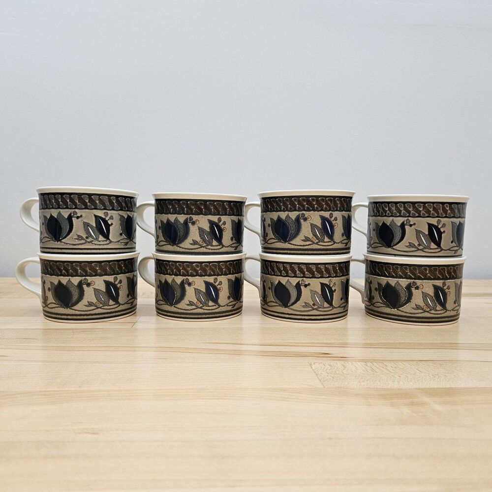 SET OF 8 ~ Mikasa Intaglio ARABELLA Tulip CAC01 Flat Short Coffee Tea Mugs Cups